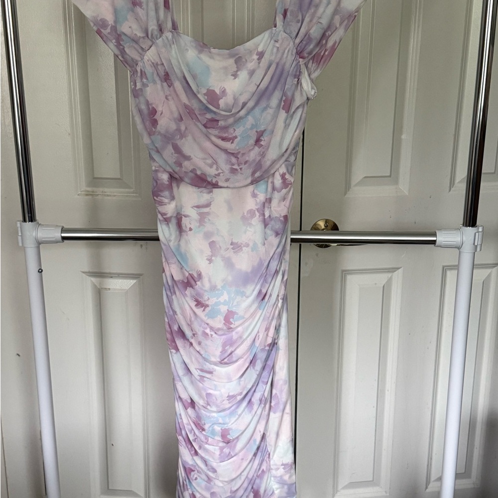 SHEIN Purple Ruched Bodycon Dress with Cowl Neck